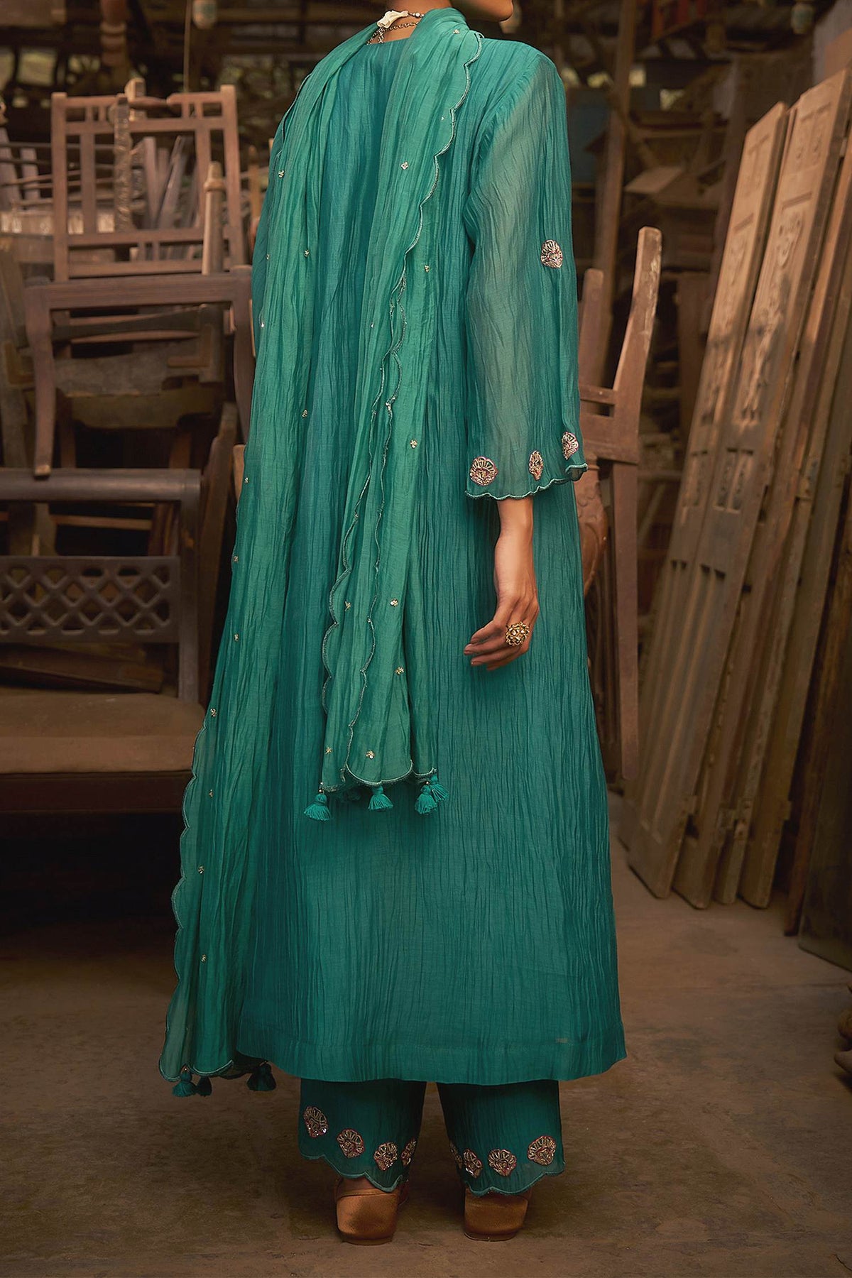 Hirika &amp; Dhruti Aqua Marodi Butti Embroidered Kurta Set For Kids Online at Aza Fashions
