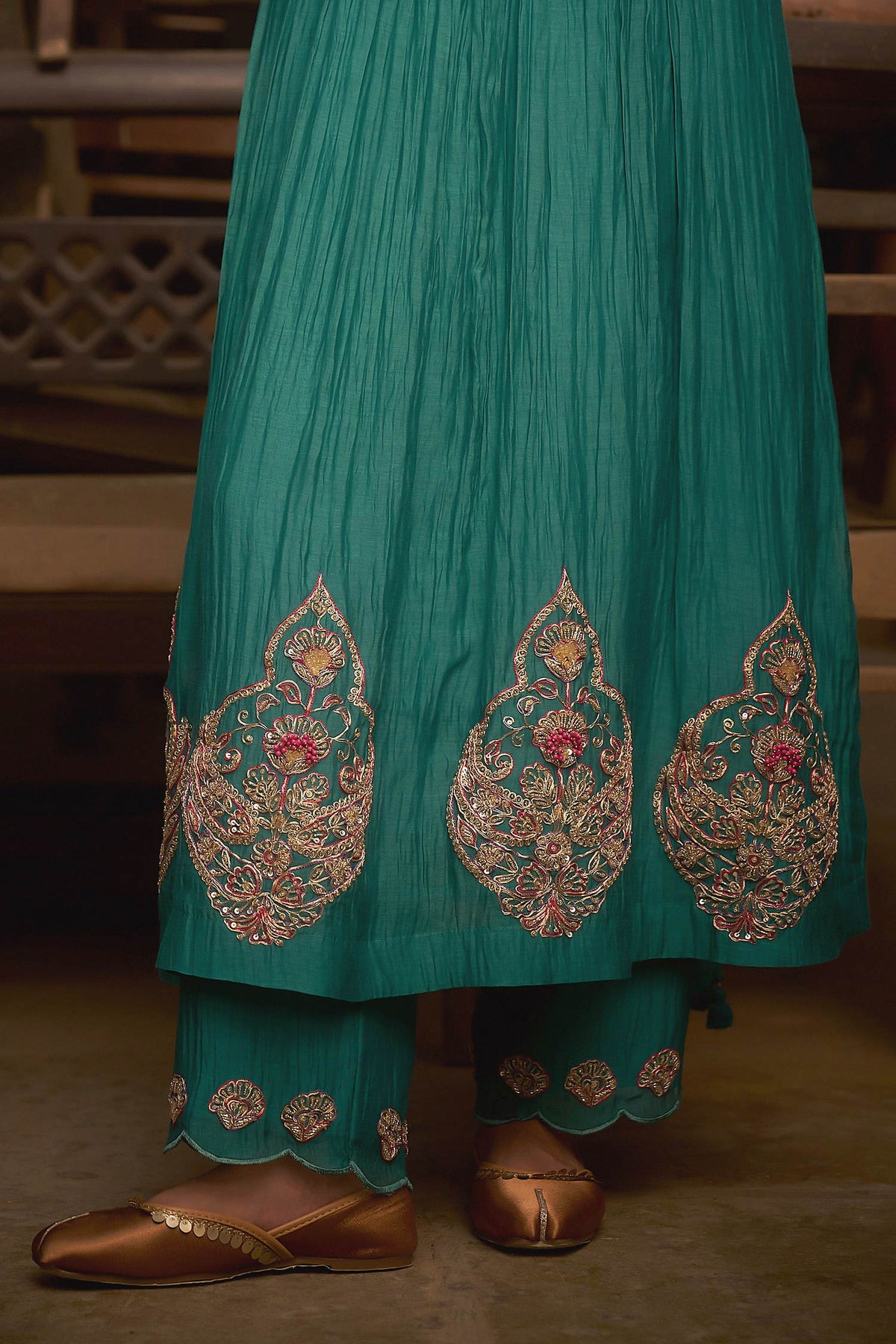 Shop Hirika &amp; Dhruti Aqua Marodi Butti Embroidered Kurta Set For Kids Online at Aza Fashions