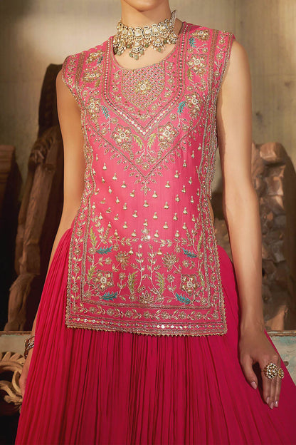 Hirika &amp; Dhruti Pink Zardozi Embroidered Kurta Lehenga Set For Kids Online at Aza Fashions