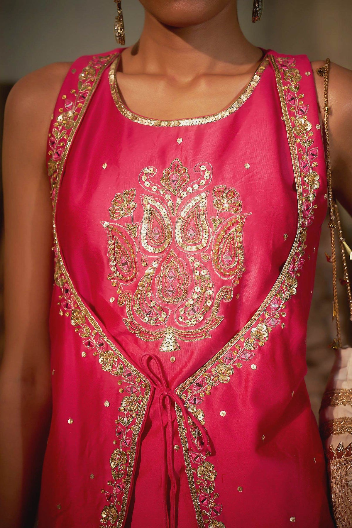 Buy Hirika &amp; Dhruti Pink Marodi Work Top And Draped Skirt Set For Kids Online at Aza Fashions