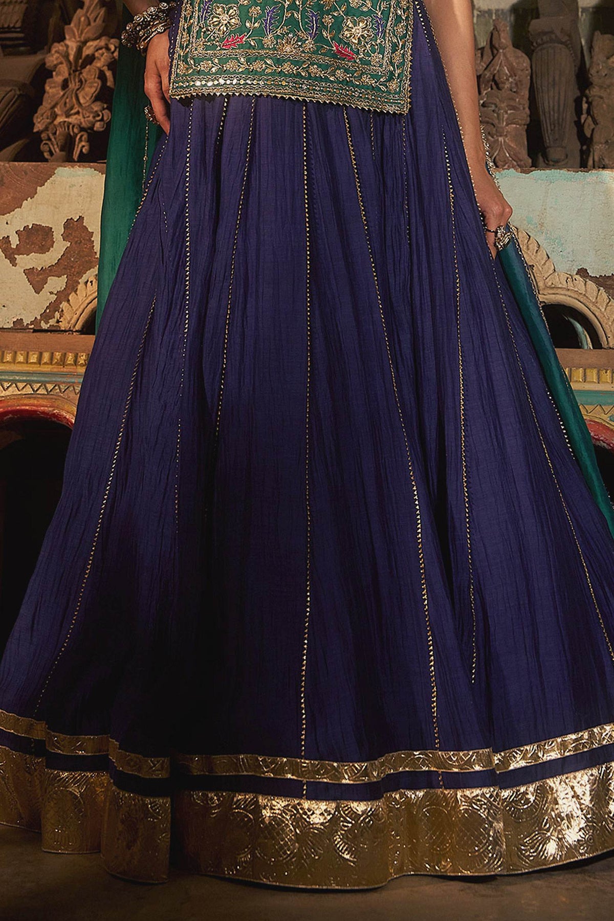 Hirika &amp; Dhruti Blue Zardozi Work Kurta Lehenga Set For Kids Online at Aza Fashions