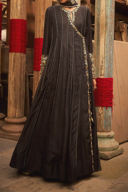 Hirika &amp; Dhruti Black Hand Work Angarkha Set For Kids Online at Aza Fashions