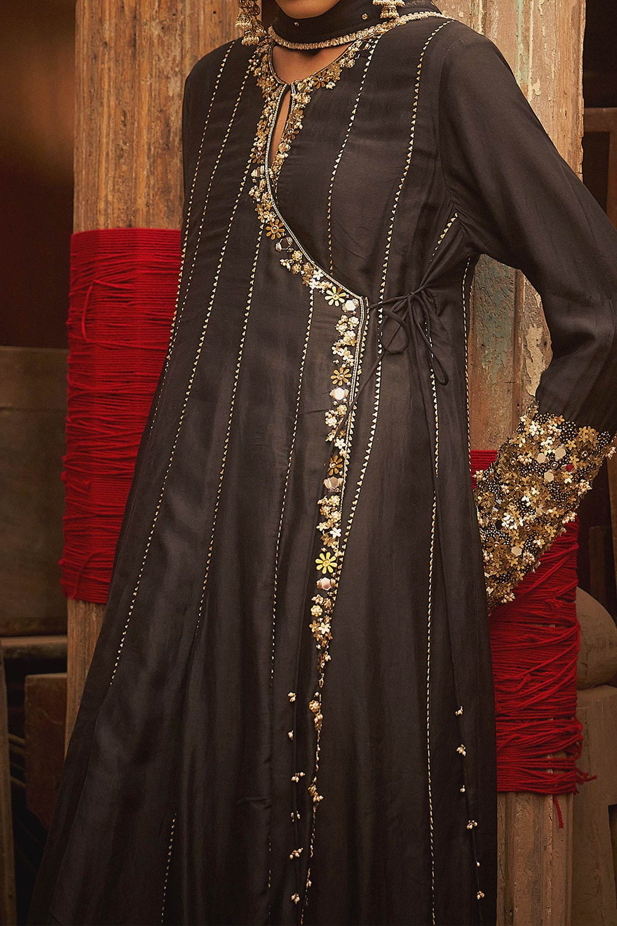 Buy Hirika &amp; Dhruti Black Hand Work Angarkha Set For Kids Online at Aza Fashions