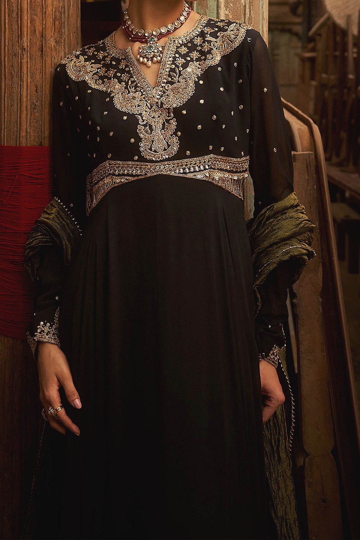 Hirika &amp; Dhruti Black Embroidered Anarkali And Dupatta Set For Kids at Aza Fashions