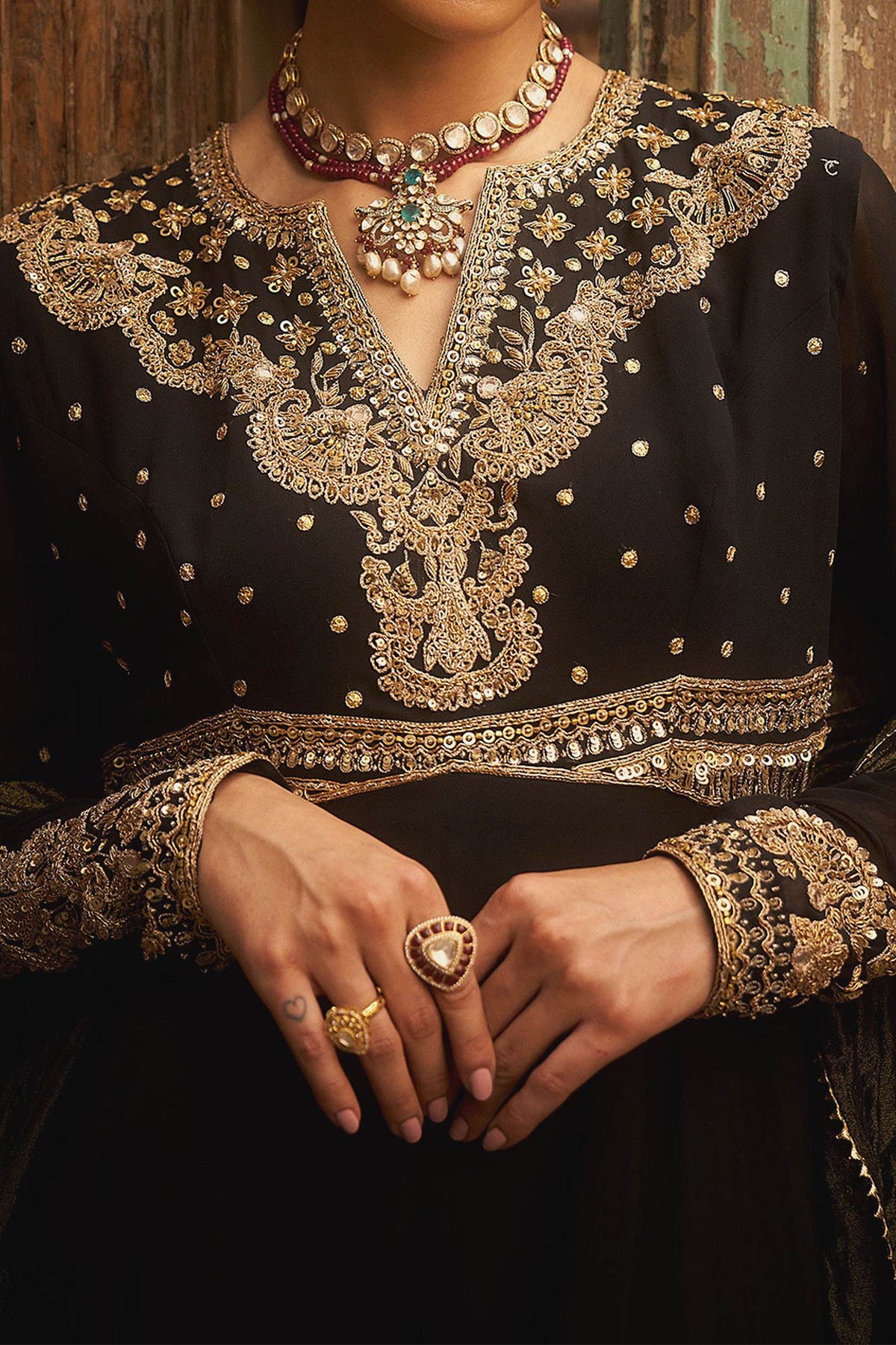 Buy Hirika &amp; Dhruti Black Embroidered Anarkali And Dupatta Set For Kids Online at Aza Fashions