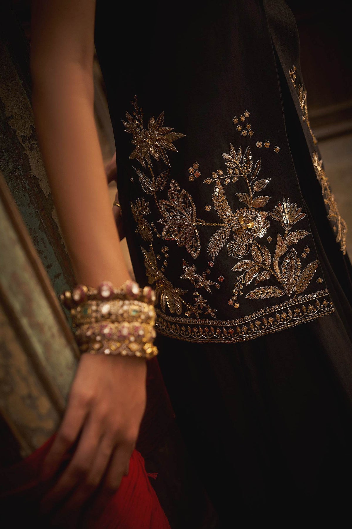 Hirika &amp; Dhruti Black Hand Embroidered Jacket And Kali Sharara Set For Kids at Aza Fashions
