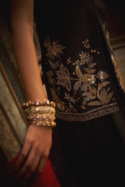 Hirika &amp; Dhruti Black Hand Embroidered Jacket And Kali Sharara Set For Kids at Aza Fashions
