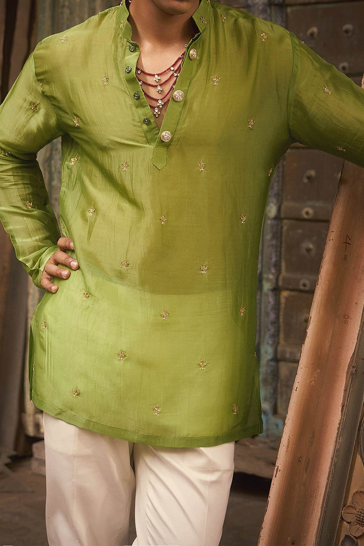 Hirika &amp; Dhruti Green Embroidered Sheer Kurta And Pant Set For Kids Online at Aza Fashions