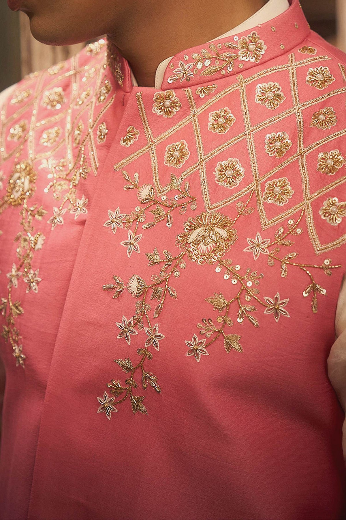 Shop Hirika &amp; Dhruti Peach Embroidered Bundi And Kurta Set For Kids Online at Aza Fashions