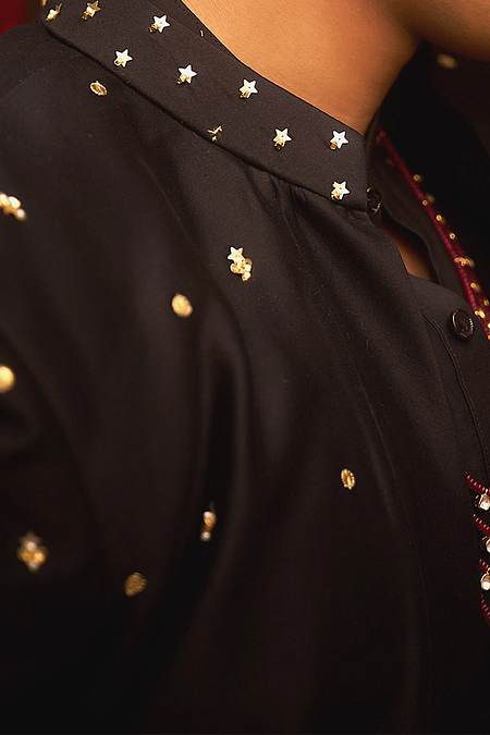 Buy Hirika &amp; Dhruti Black Embroidered Jacket And Kurta Set For Kids Online at Aza Fashions