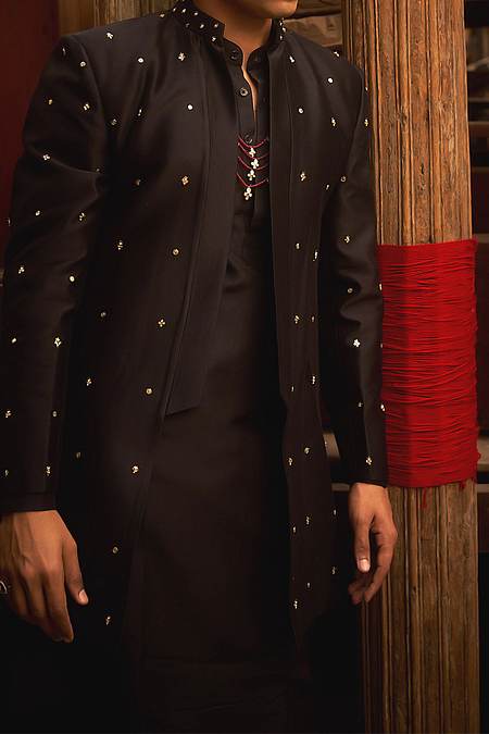 Buy Hirika &amp; Dhruti Black Embroidered Jacket And Kurta Set For Kids