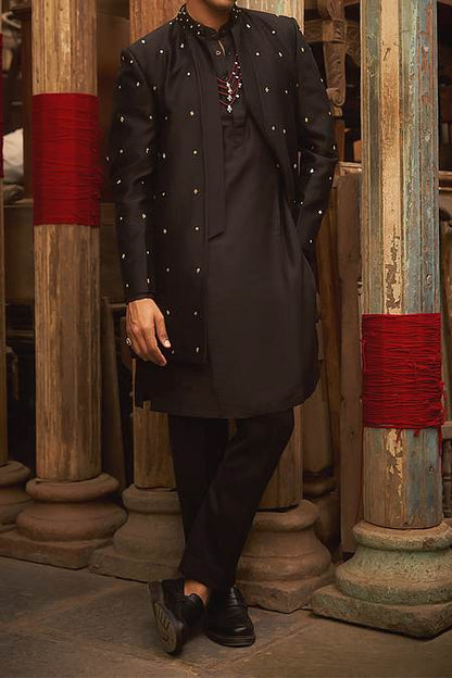 Shop Hirika &amp; Dhruti Black Embroidered Jacket And Kurta Set For Kids