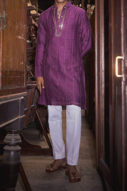 Buy Hirika &amp; Dhruti Purple Tikki Lines Embroidered Kurta Set For Kids Online at Aza Fashions