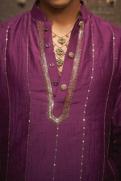 Shop Hirika &amp; Dhruti Purple Tikki Lines Embroidered Kurta Set For Kids Online at Aza Fashions