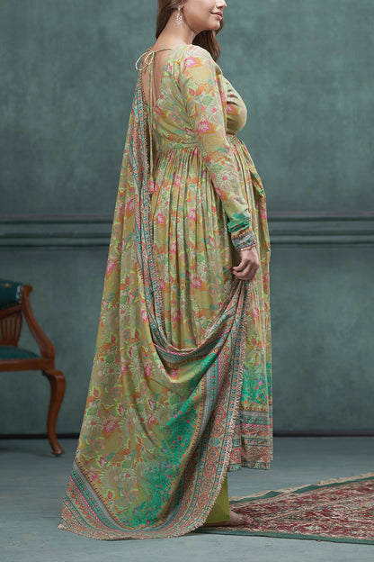 Hirika &amp; Dhruti Green Pant , Anarkali And Dupatta Floral, Print Set For Kids Online at Aza Fashions