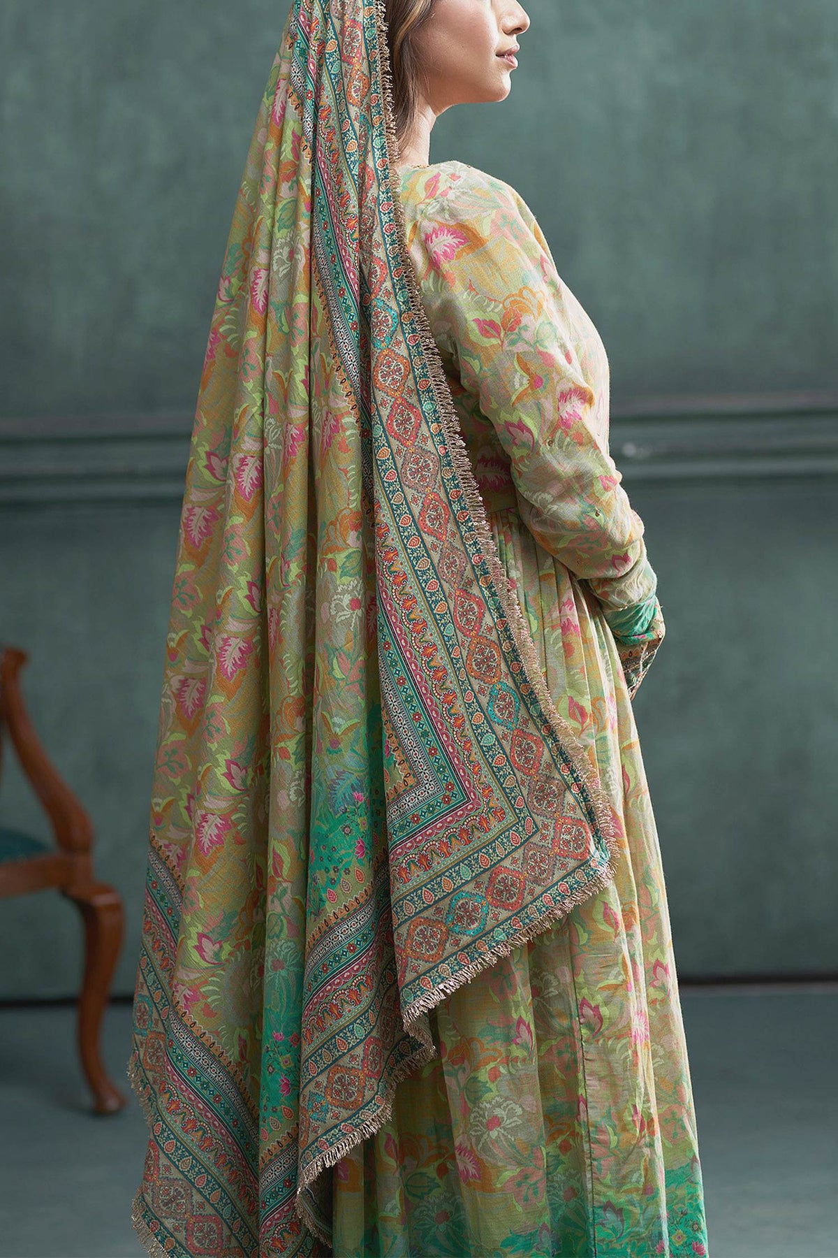 Hirika &amp; Dhruti Green Pant , Anarkali And Dupatta Floral, Print Set For Kids at Aza Fashions