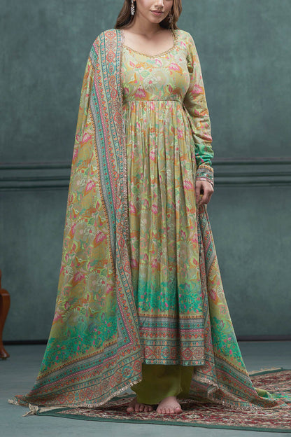 Buy Hirika &amp; Dhruti Green Pant , Anarkali And Dupatta Floral, Print Set For Kids