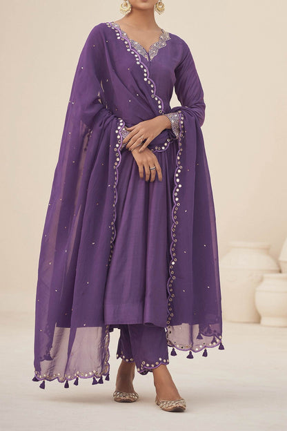 Shop Hirika &amp; Dhruti Purple Dupatta Organza, Inner Lining Crepe, Hand Embroidered Anarkali Set For Kids at Aza Fashions