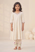 Buy Hirika & Dhruti Ivory Handloom Cotton Floral Anarkali And Pant Set For Kids at Aza Fashions