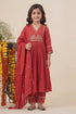 Buy Hirika & Dhruti Red Anarkali Gajji Silk, Dupatta Organza, Pant Paisley Embroidered Set For Kids at Aza Fashions