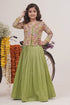 Buy Hirika & Dhruti Green Silk Chanderi Sequin, Beads Bloom Embroidered Jacket Blouse With Lehenga For Kids at Aza Fashions