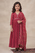 Buy Hirika & Dhruti Maroon Anarkali Malai Chanderi, Dupatta Organza Leheriya Embroidered With For Kids at Aza Fashions