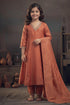 Buy Hirika & Dhruti Orange Dupatta Tissue, Kurta Silk Chanderi, Embroidered Neckline Kali Set For Kids at Aza Fashions