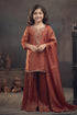 Buy Hirika & Dhruti Orange Tissue Pita, Rose Embroidered Kurta Sharara Set For Kids at Aza Fashions