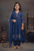 Buy Hirika & Dhruti Blue Chanderi Floral, Marodi Embroidered Anarkali Set For Kids at Aza Fashions