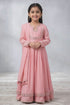Hirika & Dhruti Pink Dupatta Organza Silk, Anarkali And Sharara Monga Hand Embroidered & Set For Kids