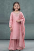 Buy Hirika & Dhruti Pink Dupatta Organza , Kurta And Sharara Chiniya Bird Embroidered Set For Kids at Aza Fashions