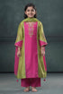 Buy Hirika & Dhruti Green Dupatta Organza, Kurta Silk, Pant Cotton Floral Embroidered Set For Kids at Aza Fashions
