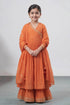 Hirika & Dhruti Orange Chanderi Tikki Embroidered Anagrakha Anarkali Sharara Set For Kids