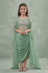 Buy Hirika & Dhruti Green Jacket Silk Organza, Blouse And Skirt Tassel Embroidered Draped Set For Kids at Aza Fashions