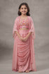 Buy Hirika & Dhruti Pink Jacket Silk Organza, Blouse And Skirt Monga Tassel Embroidered Draped Set For Kids at Aza Fashions