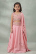 Buy Hirika & Dhruti Pink Dupatta Organza , Lehenga And Blouse Floral Embroidered Set For Kids at Aza Fashions
