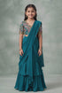 Buy Hirika & Dhruti Green Ghagra And Blouse Cotton Silk, Drape Embroidered Pre-draped Saree Set For Kids at Aza Fashions