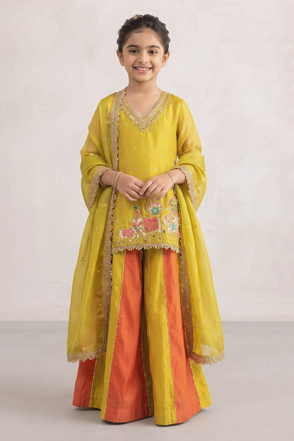 Hirika &amp; Dhruti Yellow Two Tone Patchwork Kurta Set For Kids