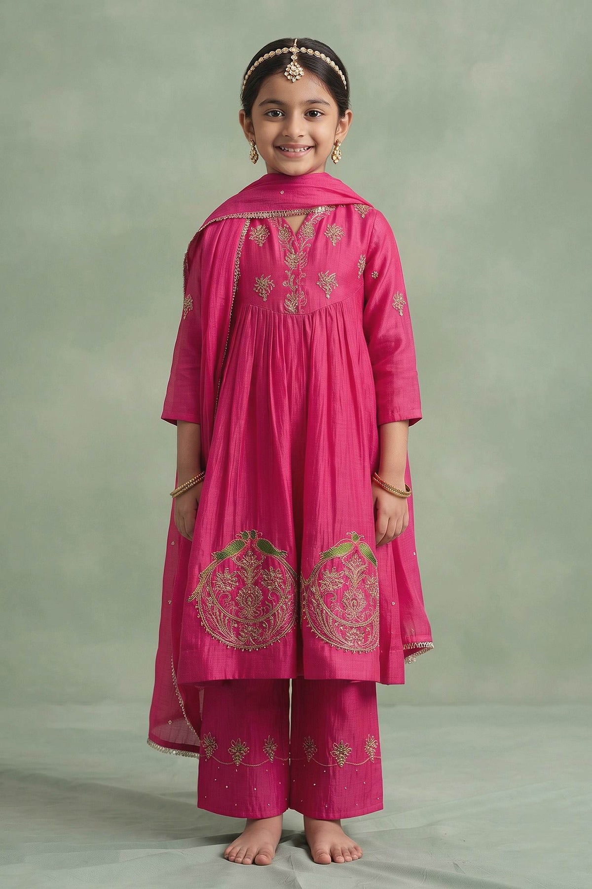 Buy Hirika &amp; Dhruti Pink Marodi Work Anarkali Set For Kids at Aza Fashions