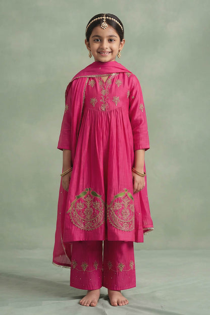 Buy Hirika &amp; Dhruti Pink Marodi Work Anarkali Set For Kids at Aza Fashions