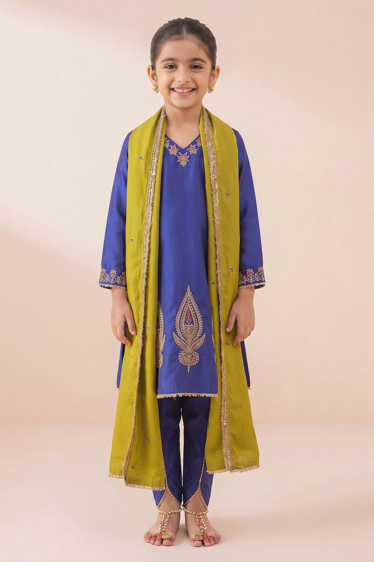 Buy Hirika &amp; Dhruti Blue Marodi Work Kurta Set For Kids at Aza Fashions