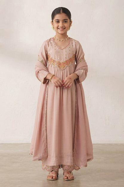 Buy Hirika &amp; Dhruti Beige Metal Tikki Work Kurta Set For Kids at Aza Fashions