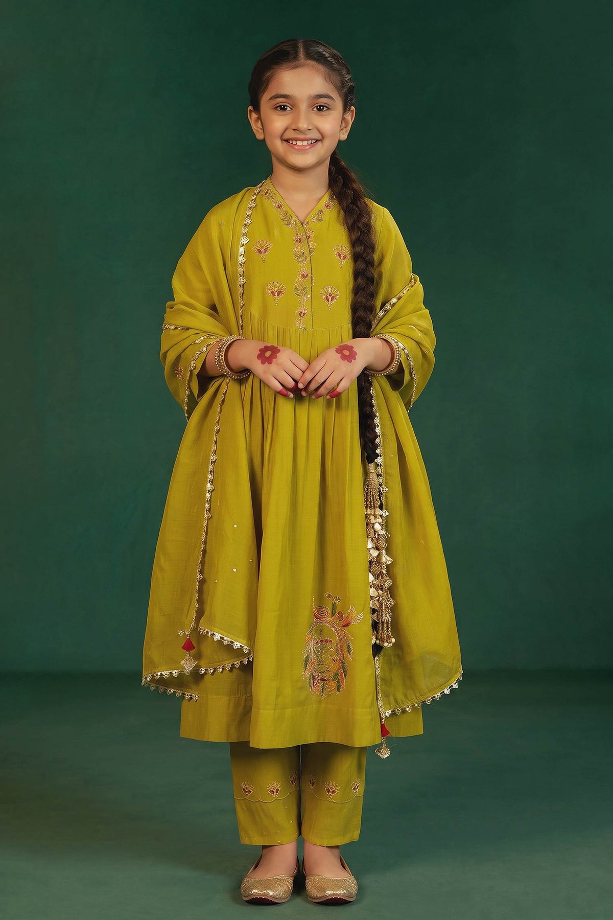 Buy Hirika &amp; Dhruti Green Marodi Work Anarkali Set For Kids at Aza Fashions