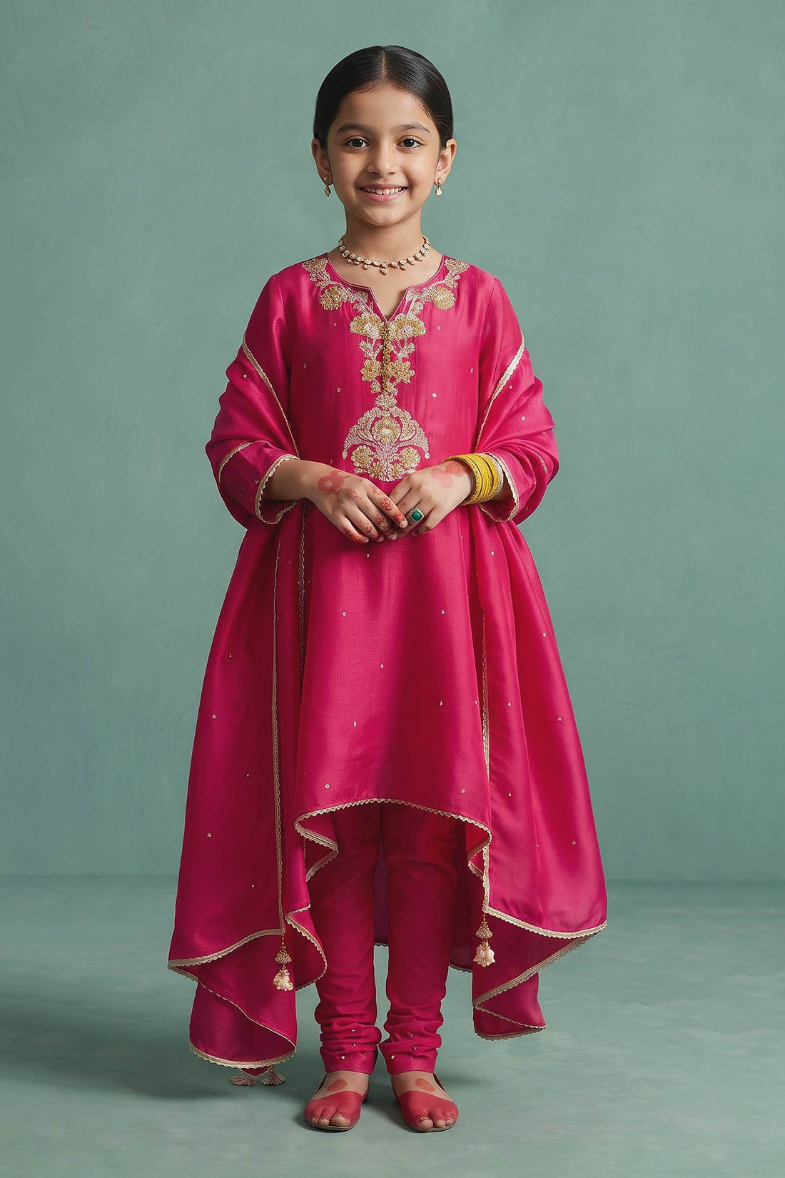 Buy Hirika &amp; Dhruti Pink Zardosi Anarkali Set For Kids at Aza Fashions