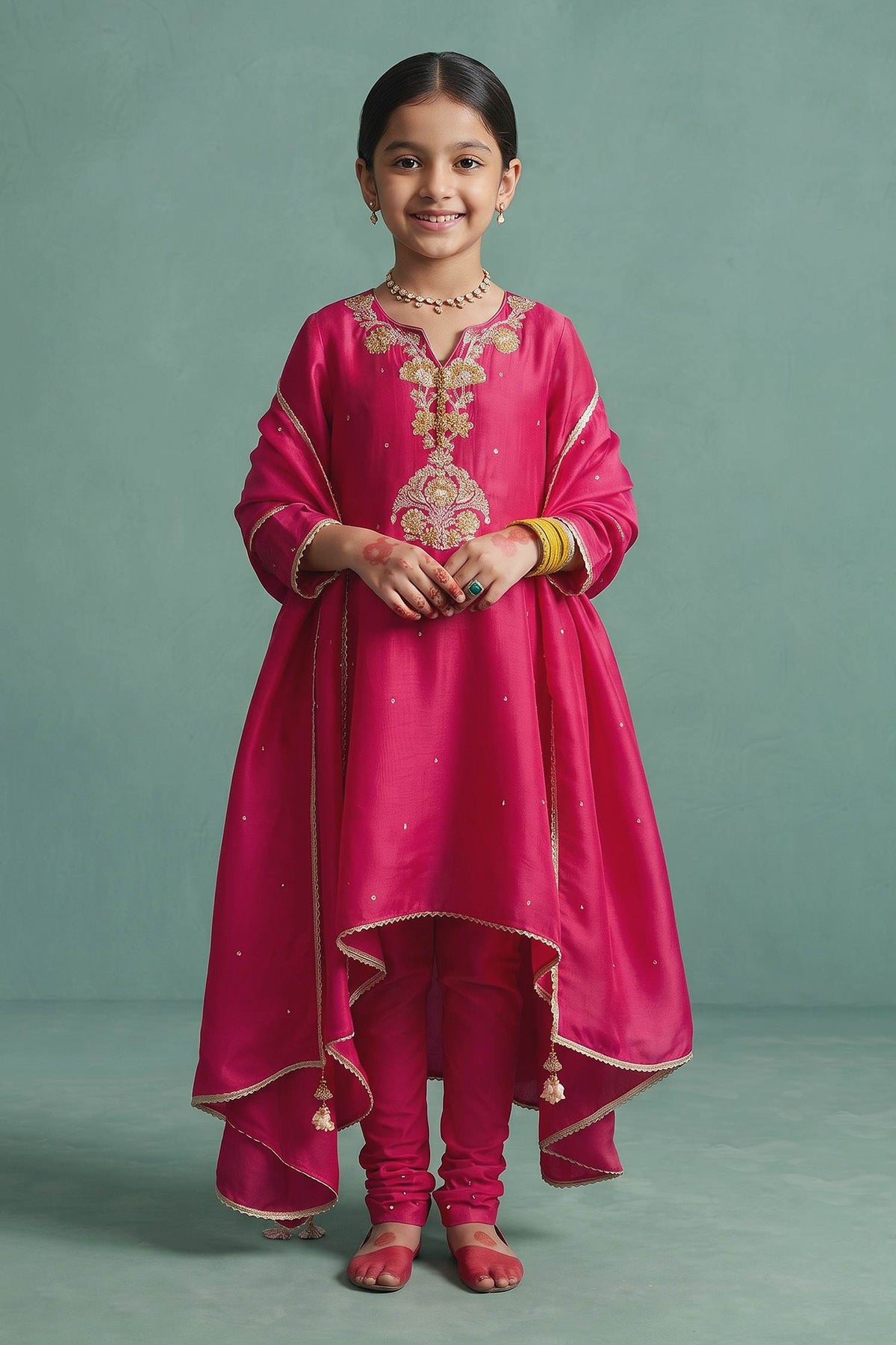 Buy Hirika &amp; Dhruti Pink Zardosi Anarkali Set For Kids at Aza Fashions