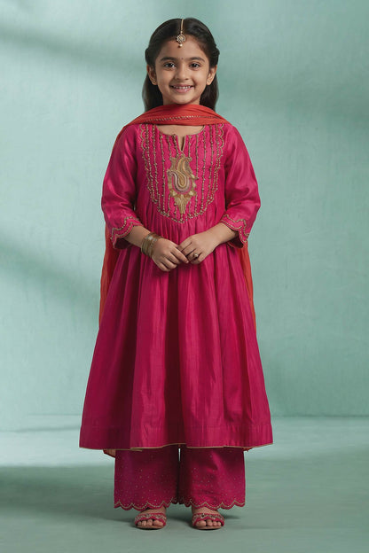 Buy Hirika &amp; Dhruti Orange Hand Embroidered Kurta Set With Dupatta For Kids at Aza Fashions