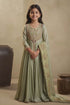 Hirika & Dhruti Green Zardosi Tikki Embroidered Anarkali And Dupatta For Kids