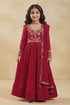 Hirika & Dhruti Red Hand Work Pleated Anarkali And Mirror Dupatta For Kids