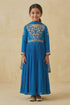Hirika & Dhruti Blue Patchwork Pleated Anarkali And Embroidered Dupatta For Kids