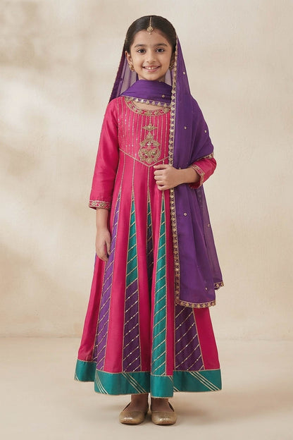 Buy Hirika &amp; Dhruti Pink Gota Anarkali And Dupatta Set For Kids at Aza Fashions